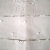 Vintage linen curtain monogrammed JB, embroidered with polka dots and ladder stitches on the return.