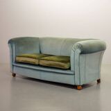 Chesterfield Duotone 2-Seat Sofa in Frosted Blue & Green Velvet 1950s