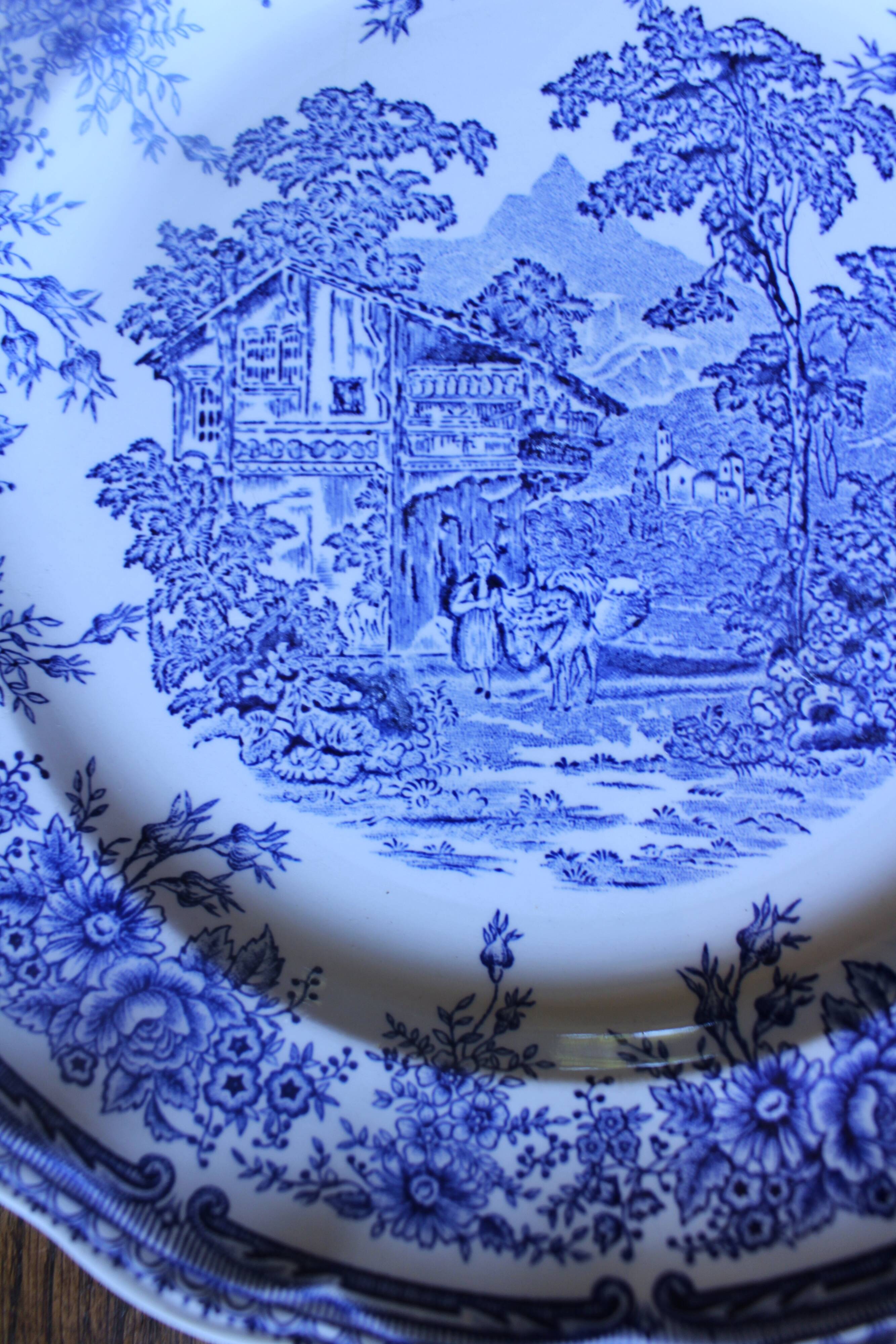 6 romantic blue Lunéville Sarreguemines dinner plates