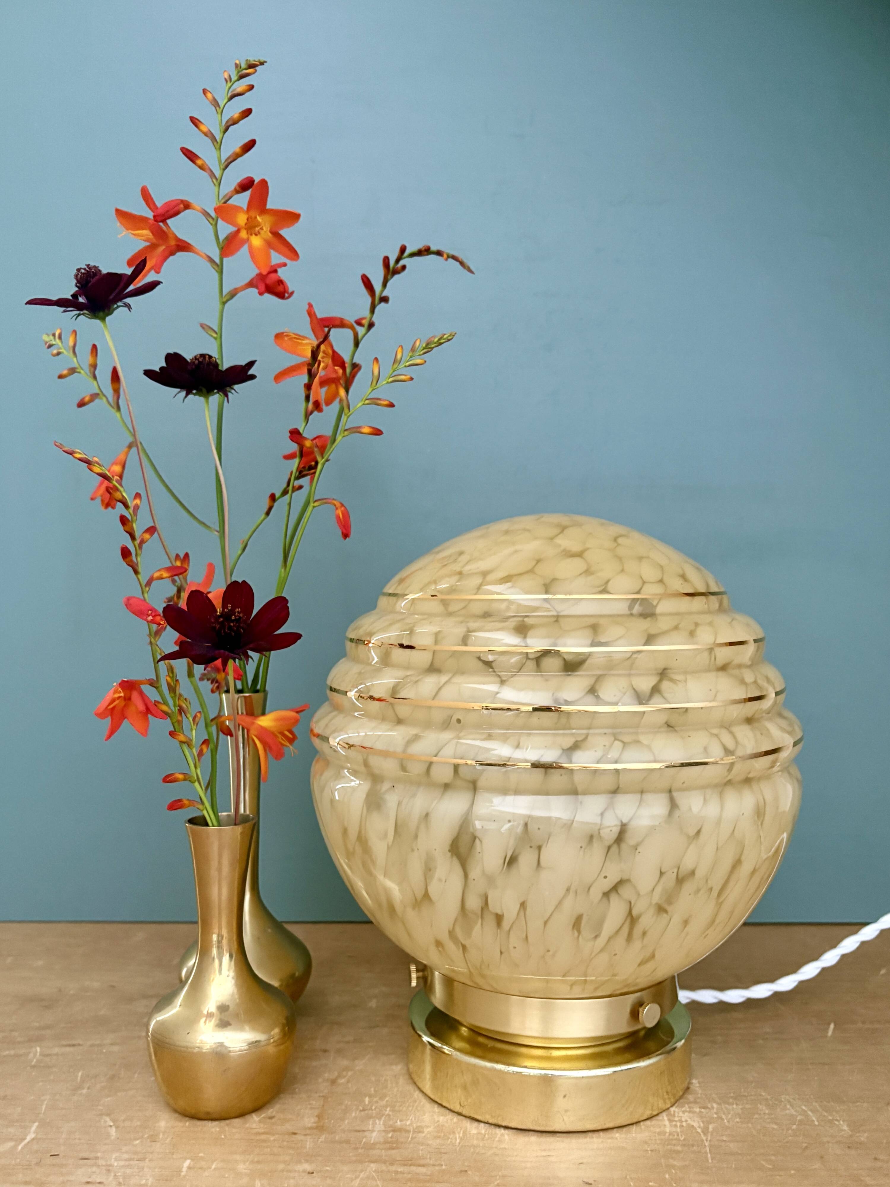 Vintage art deco globe table lamp in yellow and gold Clichy glass