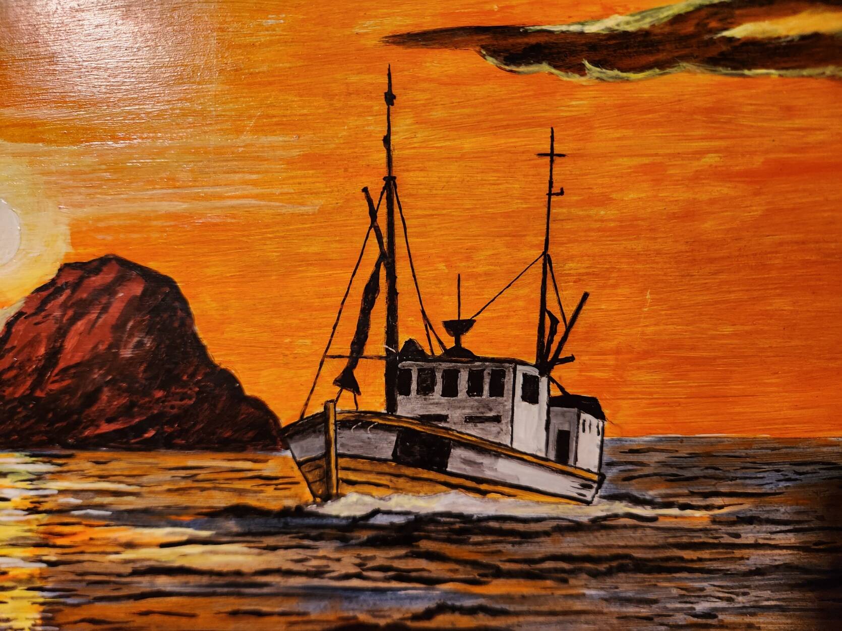 Painting Fishing in the Moonlight Acrylic on panel Roger Albano signed