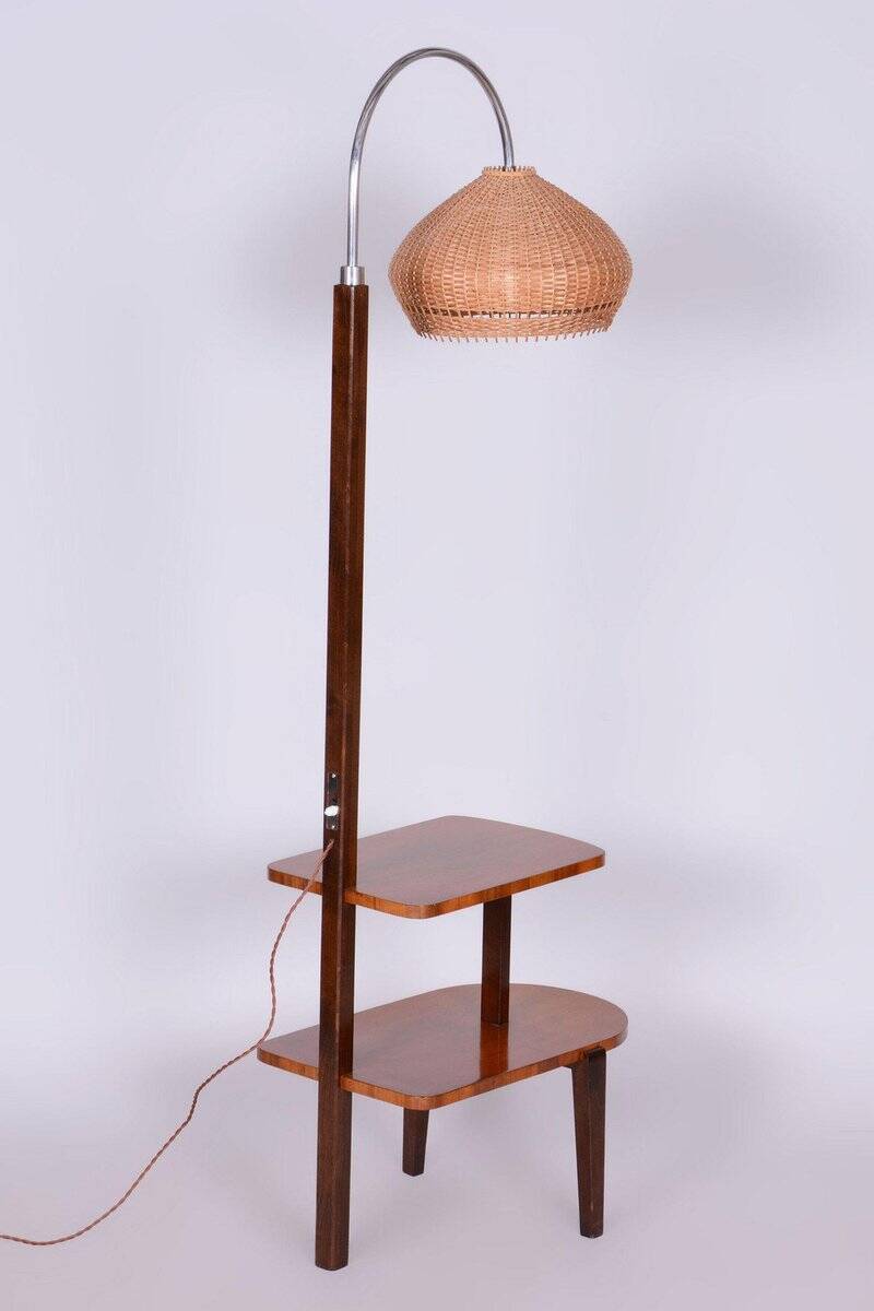 Art Deco Walnut Floor Lamp attributed to J. Halabala for Up Závody, 1930s