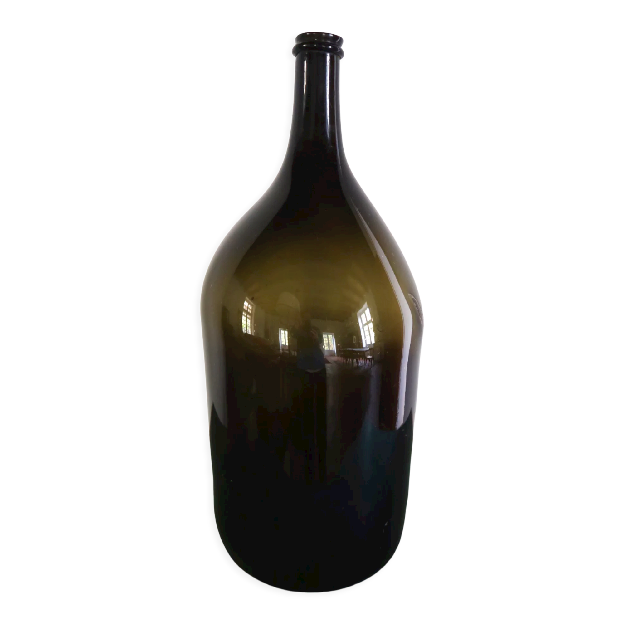 Large old bottle dame-jeanne dark green