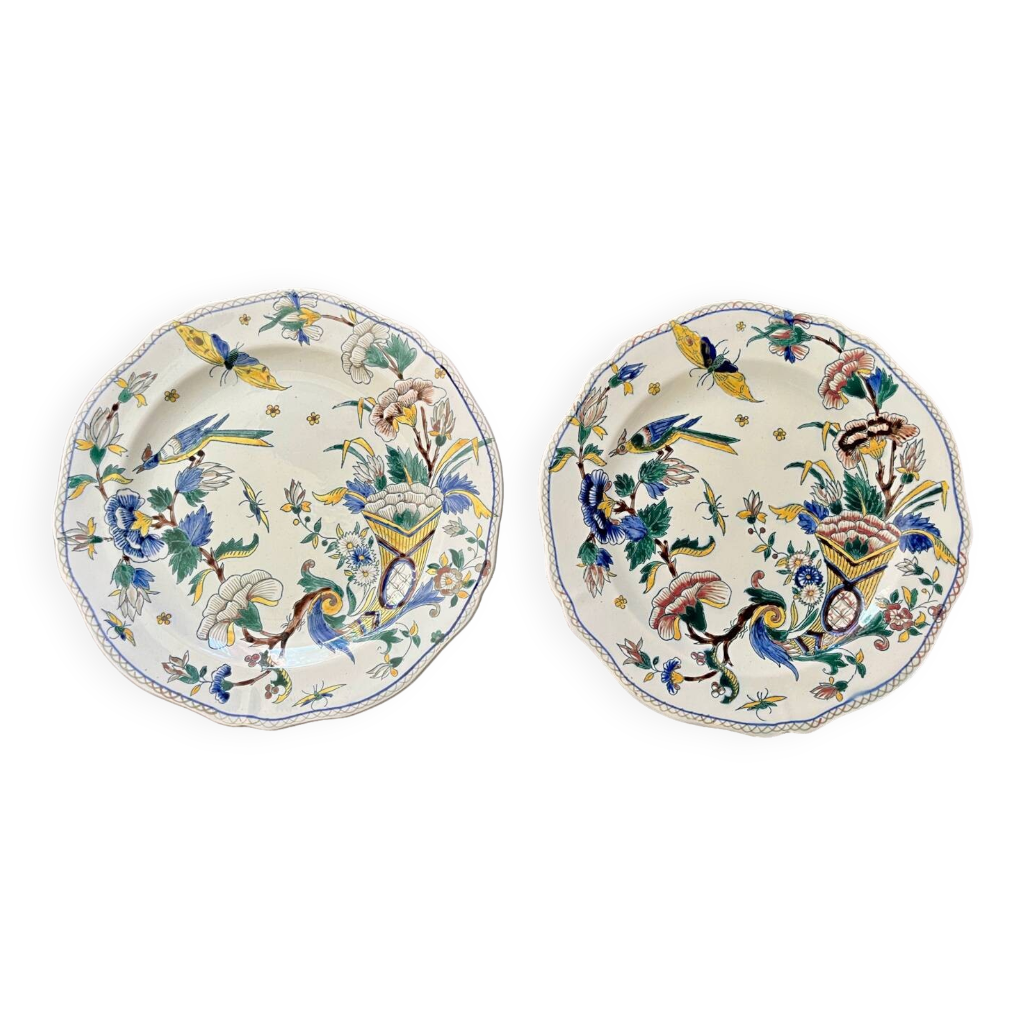Set of 2 old decorative plates Gien cornucopia decor