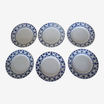 6 assiettes plates  dessert Luchon bleu faience longchamp 359112