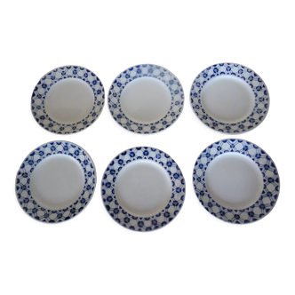 6 assiettes plates  dessert Luchon bleu faience longchamp 359112