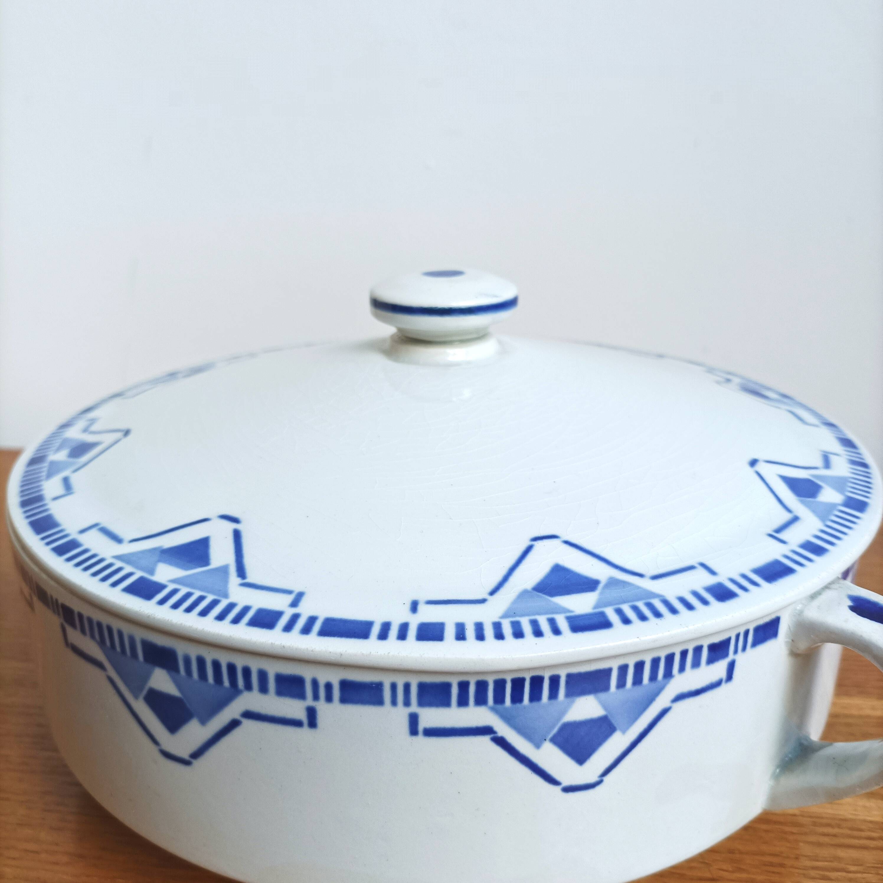 Plat de service soupière Art déco faïence St Amand