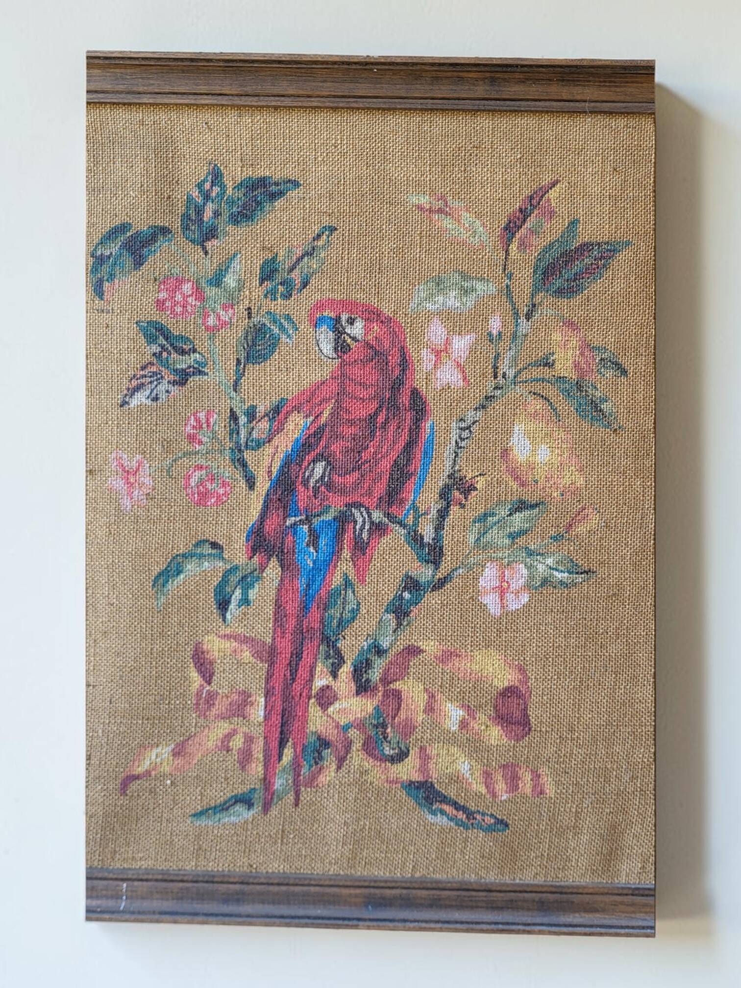 Tableau / Peinture sur toile de jute / Perroquet