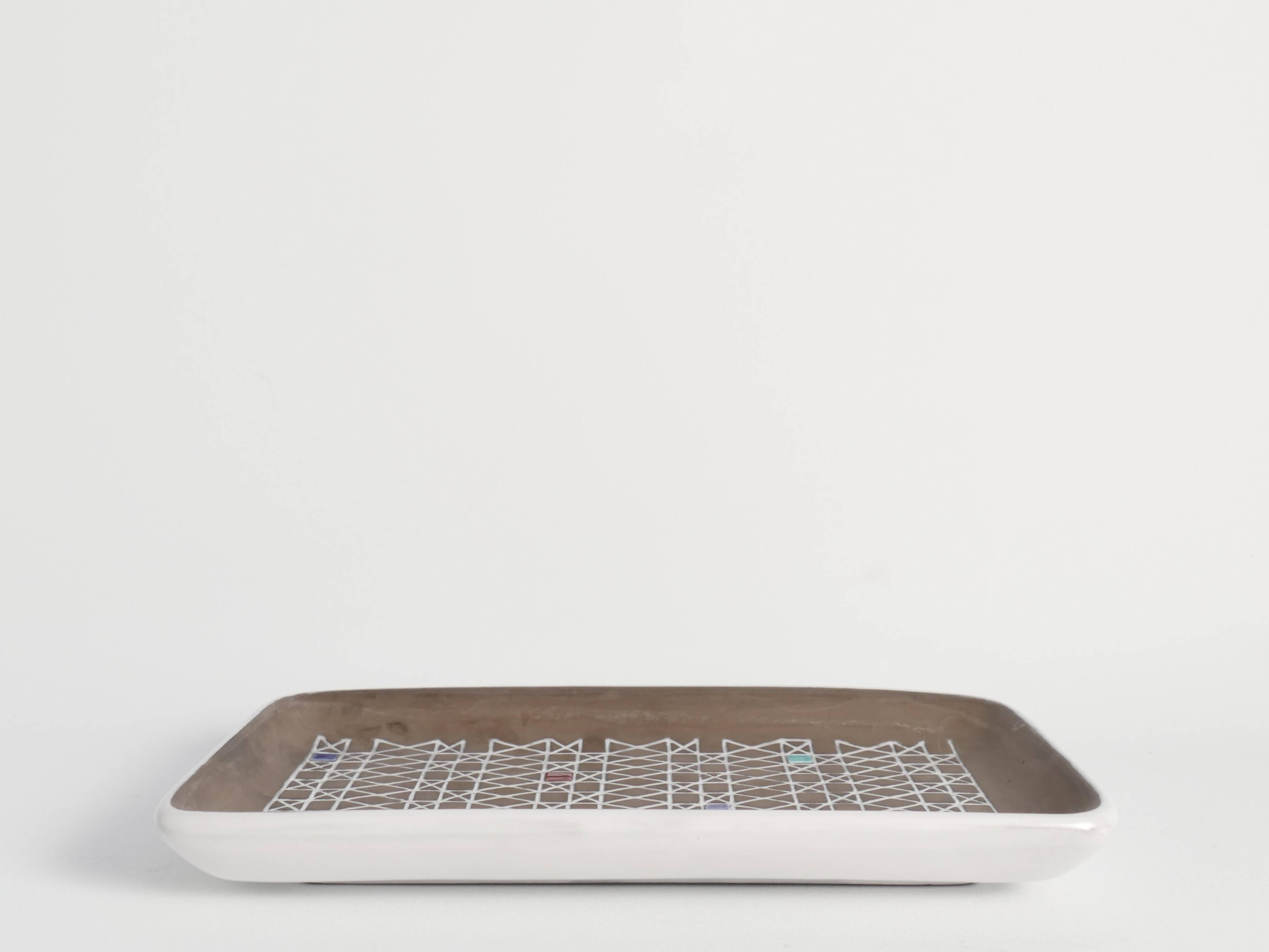 Brown and White "Corso" Ceramic Dish by Ingrid Atterberg for Upsala Ekeby, 1950s