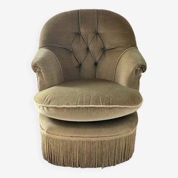 Fauteuil crapaud des années 70 en velours vert