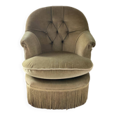 Fauteuil crapaud des années 70 en velours vert