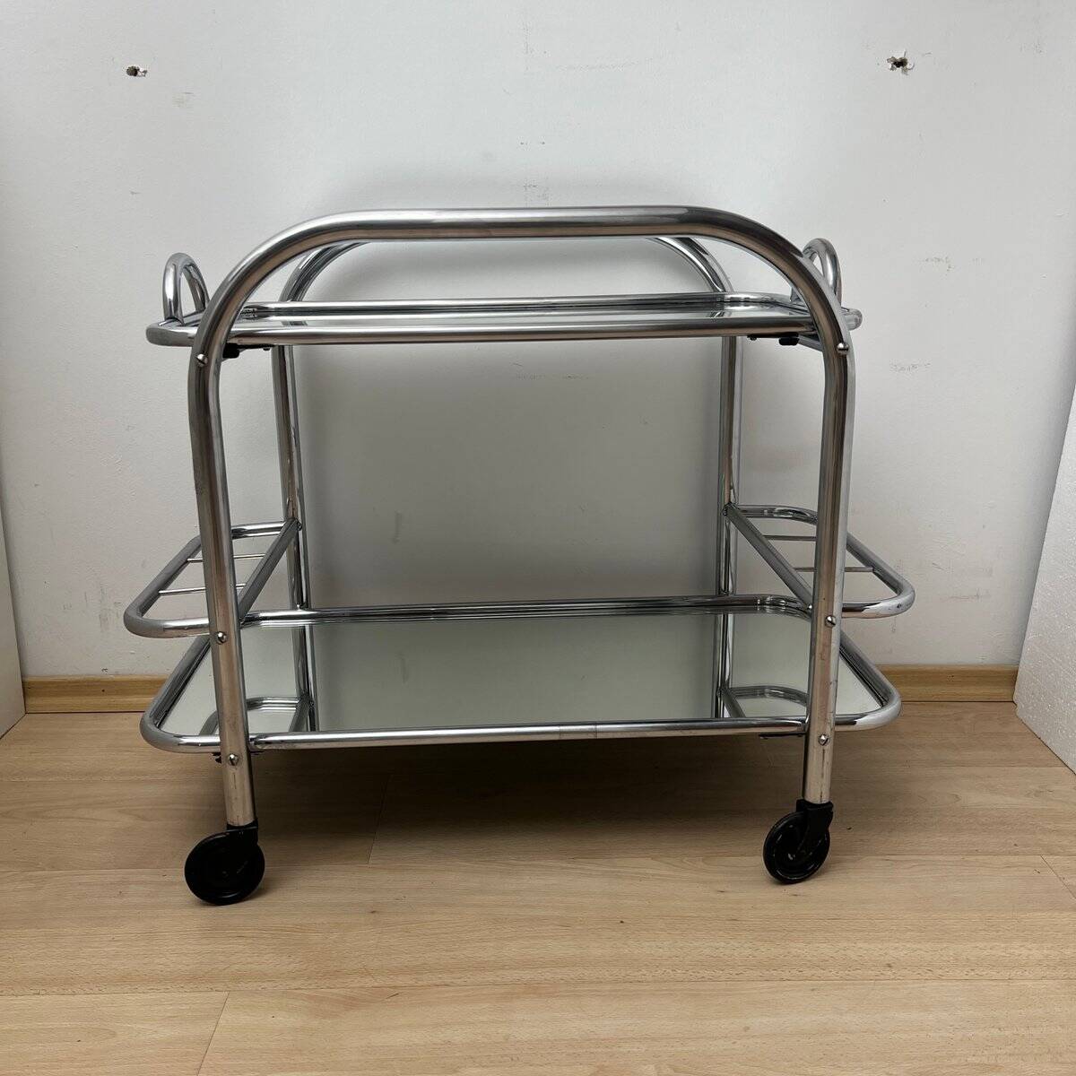 Art Deco Chromed Steel Bar Cart by Robert Mallet-Stevens, France, 1925