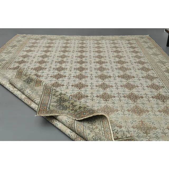 1970s vintage Turkish Oushak handmade wool cotton brown area rug 195x283