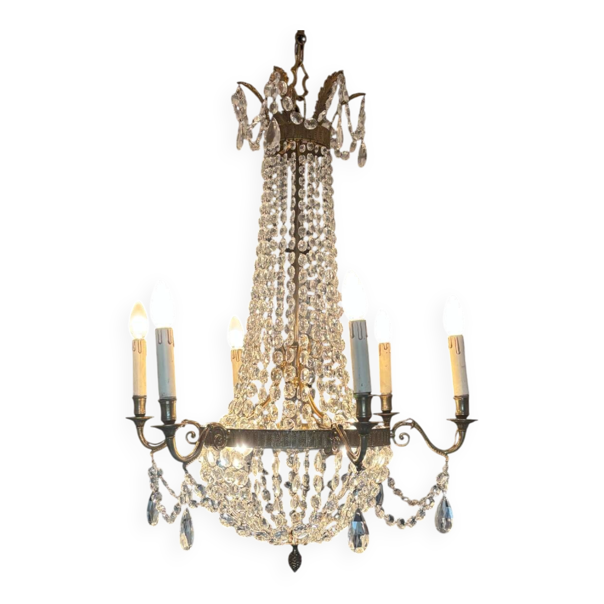 Lustre à pampilles de Style Empire