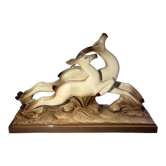 Ceramic deer and doe signed Lemanceau (1905-1980)