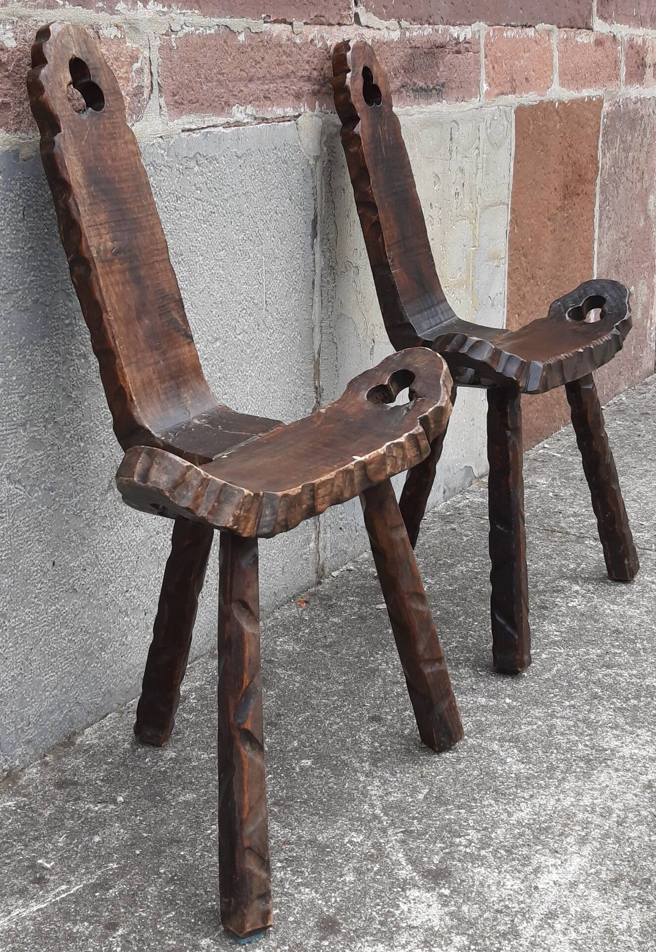 Pair of brutalist tripod stools