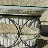 Greek column console in forge iron and glass