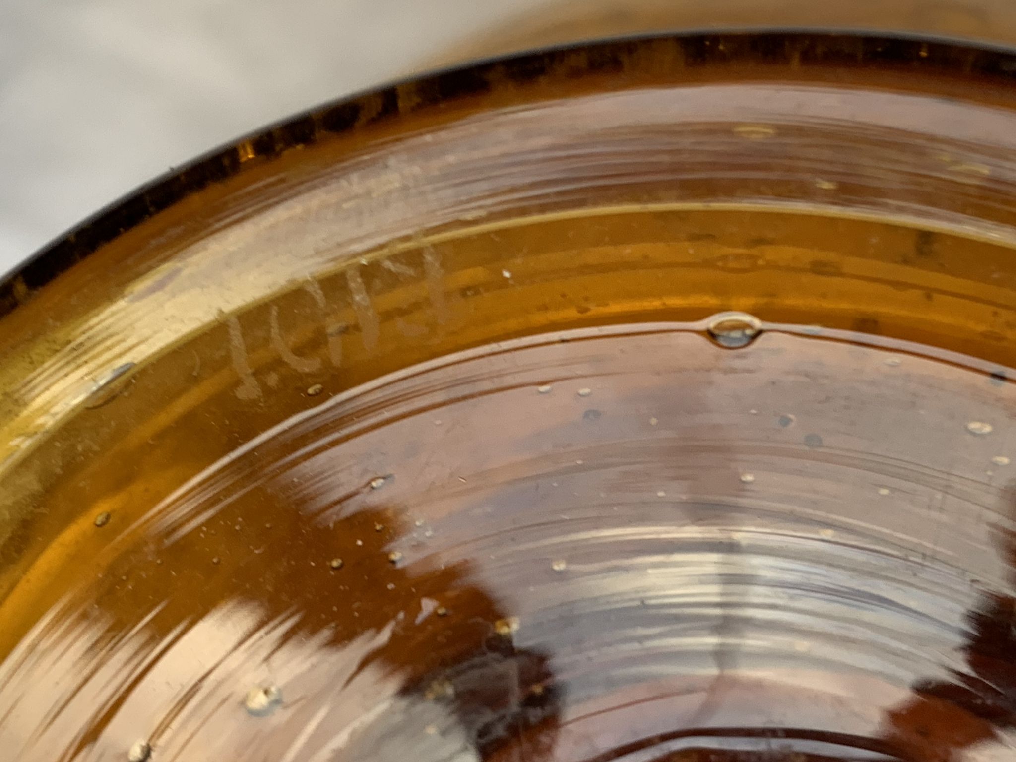Photophore in bubble glass and hand-blown golden yellow signed vintage biot