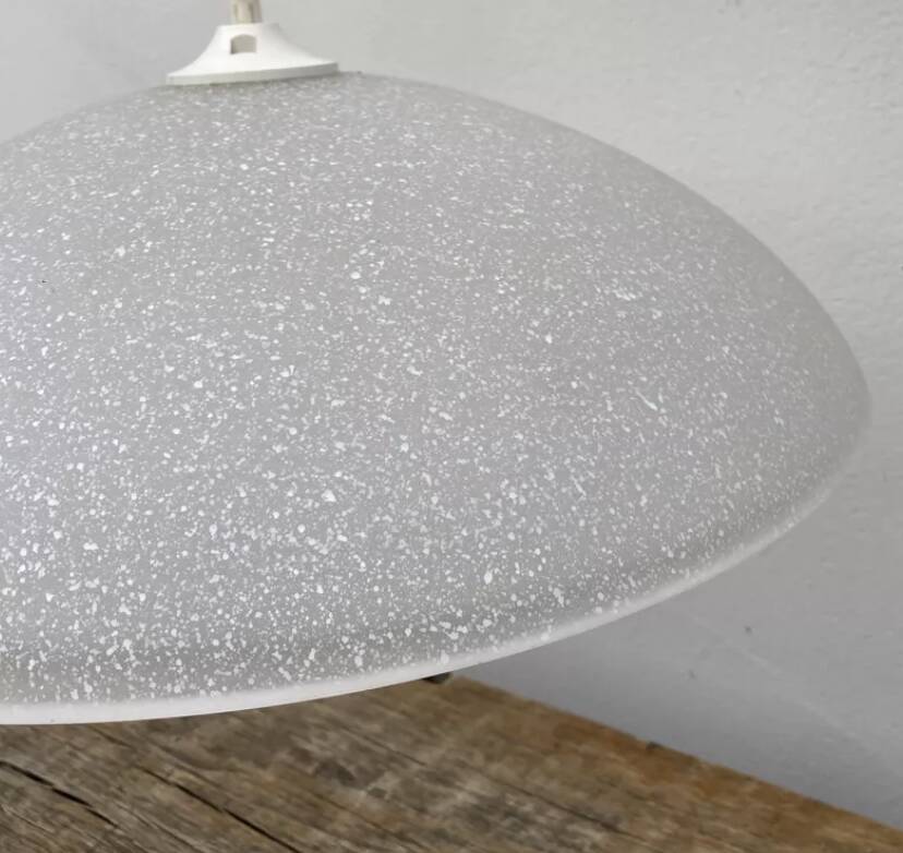 1980s speckled glass pendant light, grey and white