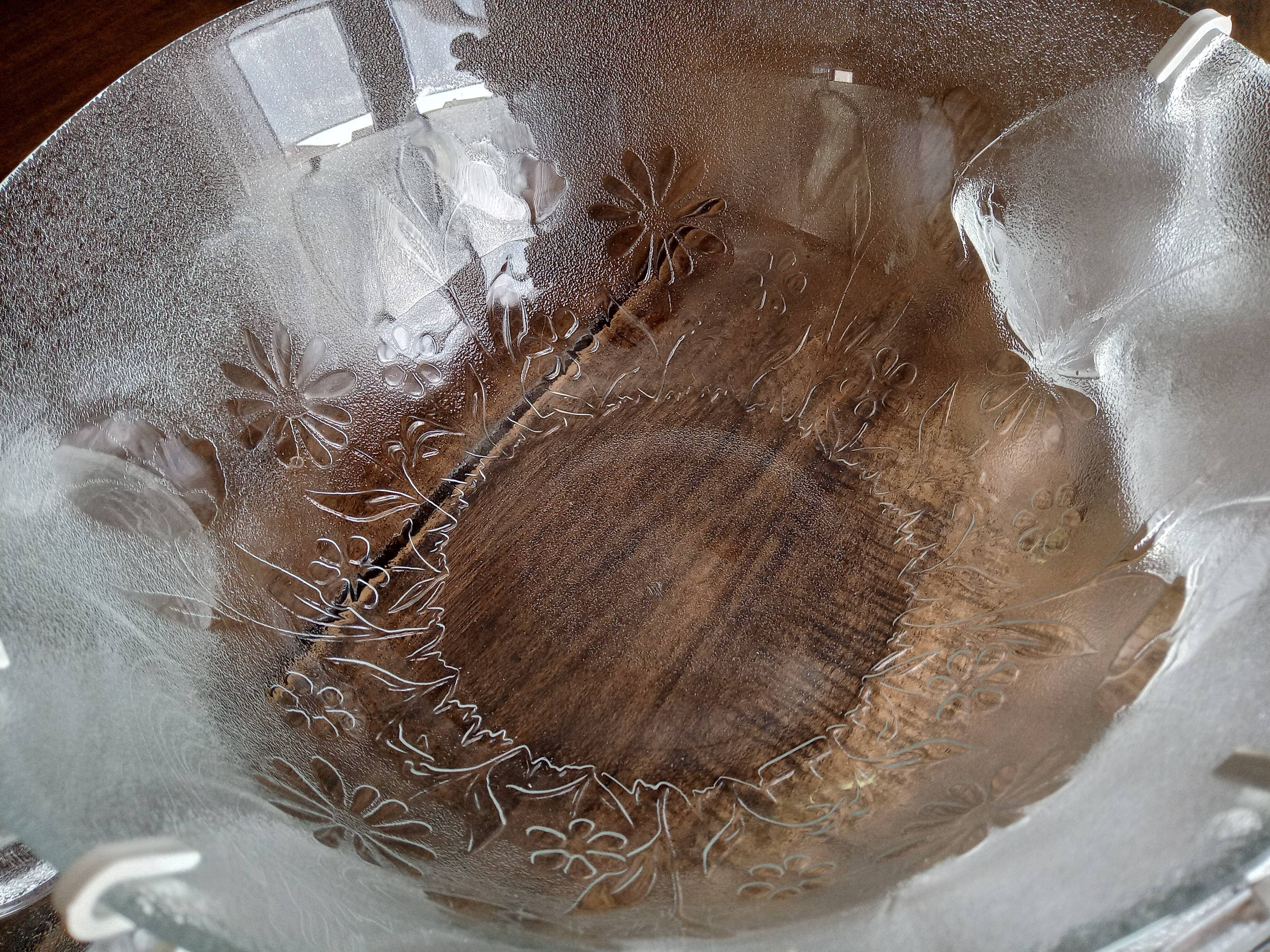 Service à punch vintage 18 pièces en verre opaque texturé décor floral