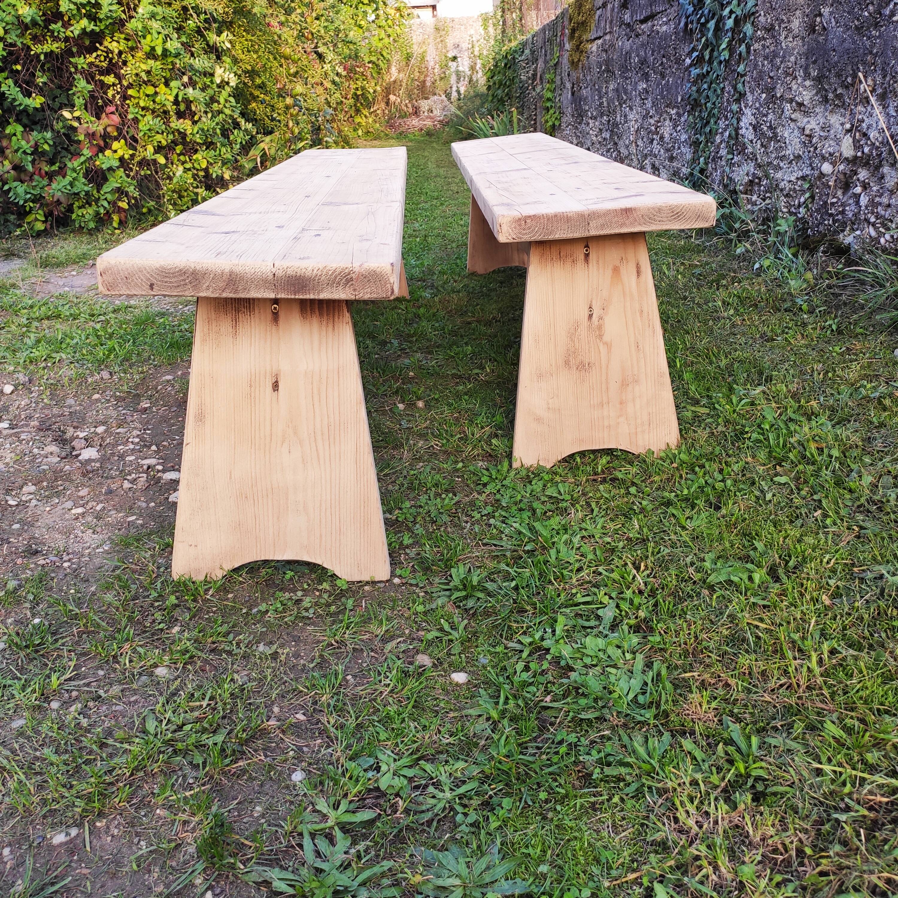 Paire de bancs de ferme bois massif 2 M