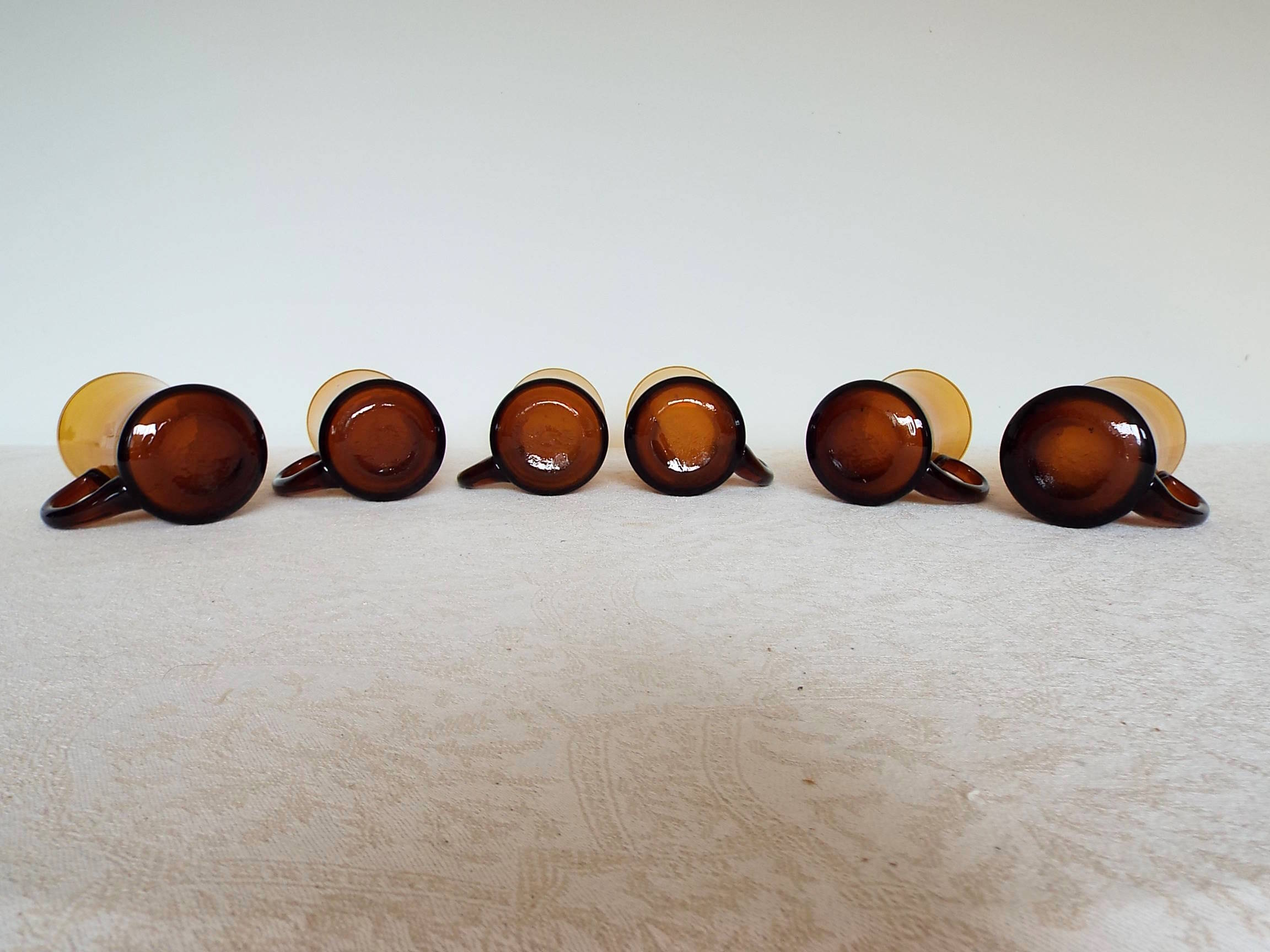 6 amber glass tea cups
