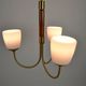 Scandinavian Modern Three-Light Pendant in Brass, Teak and Opaline Glass, 1960s