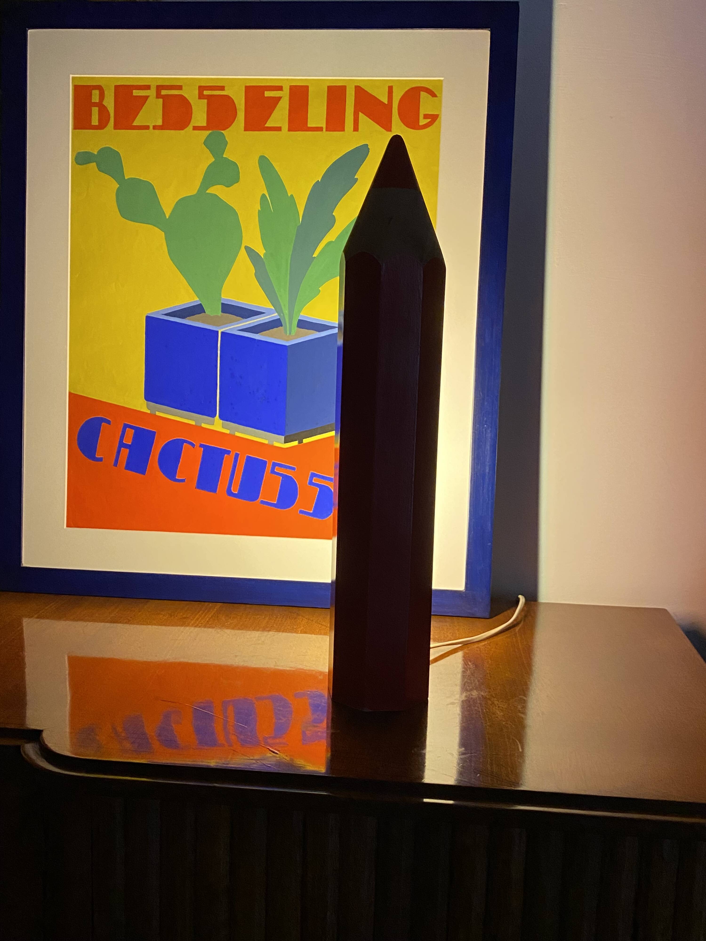 Pierre Sala, postmodern red Pencil table lamp, Ed. Vilac France 1980s