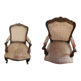 Lot de 2 fauteuils en bois et tissu style Louis XV