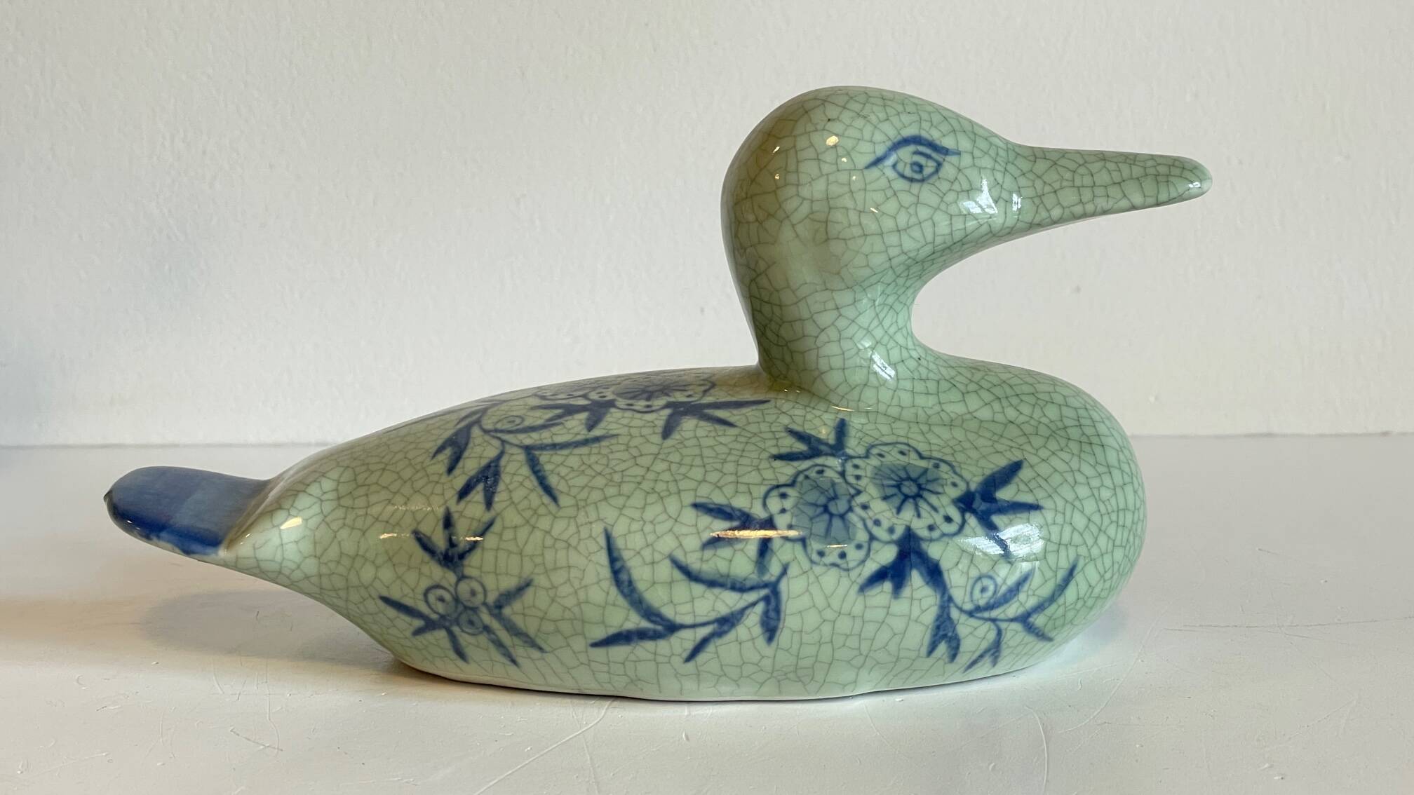Vintage Blue Ceramic Duck