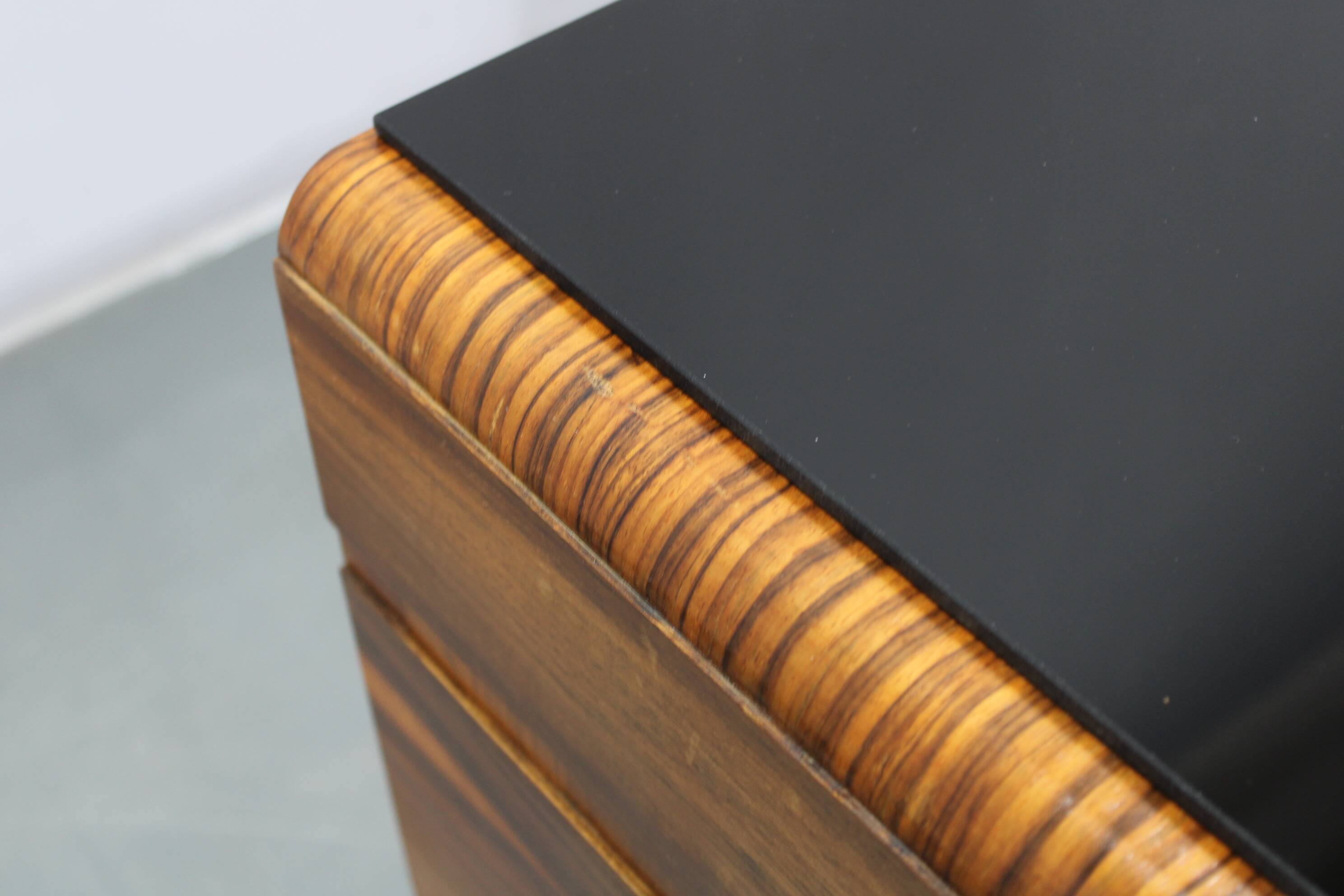 Pair of Art Deco walnut bedside tables from the 1930s.