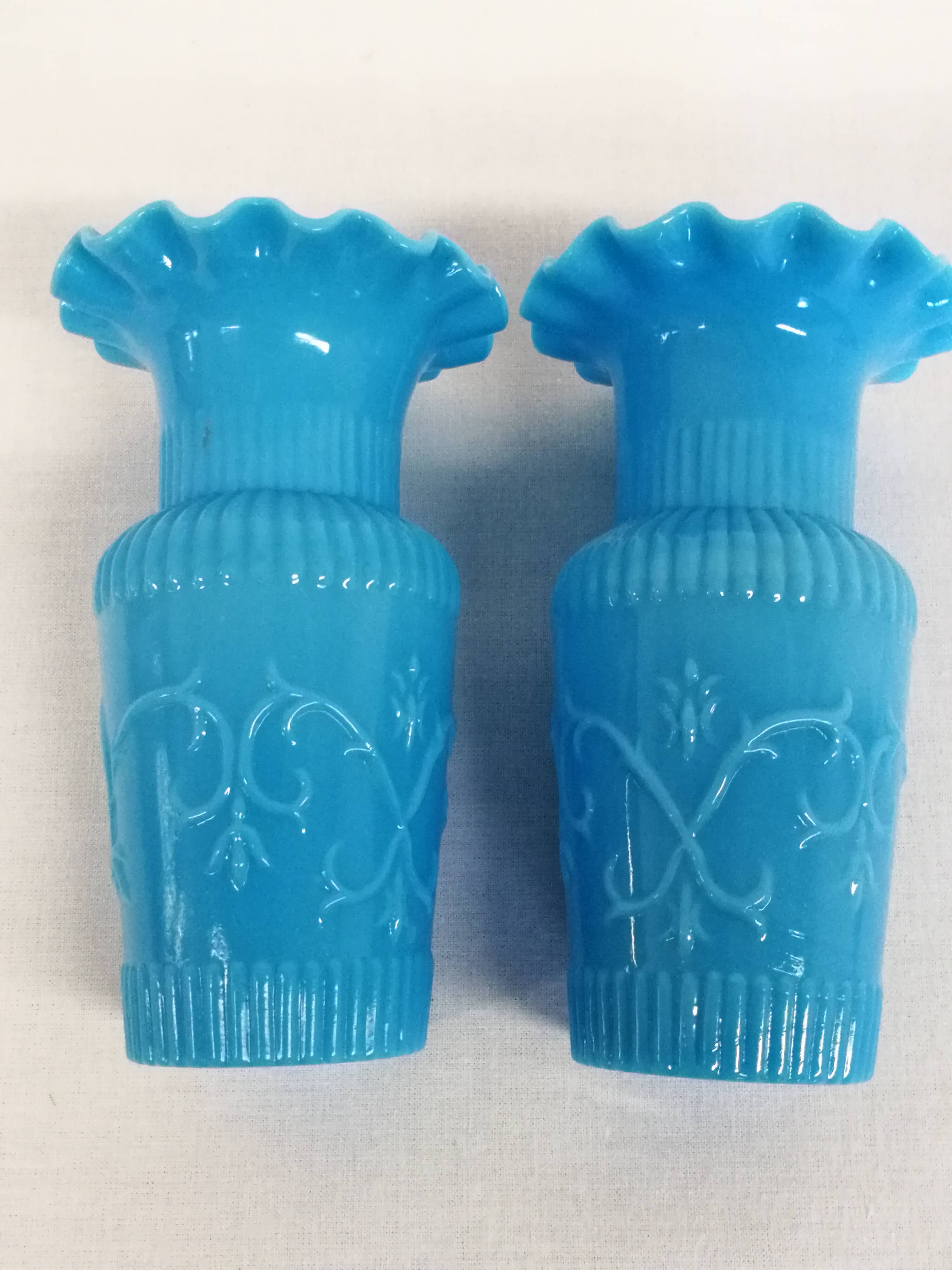 Pair of Small Blue Opaline Vases
