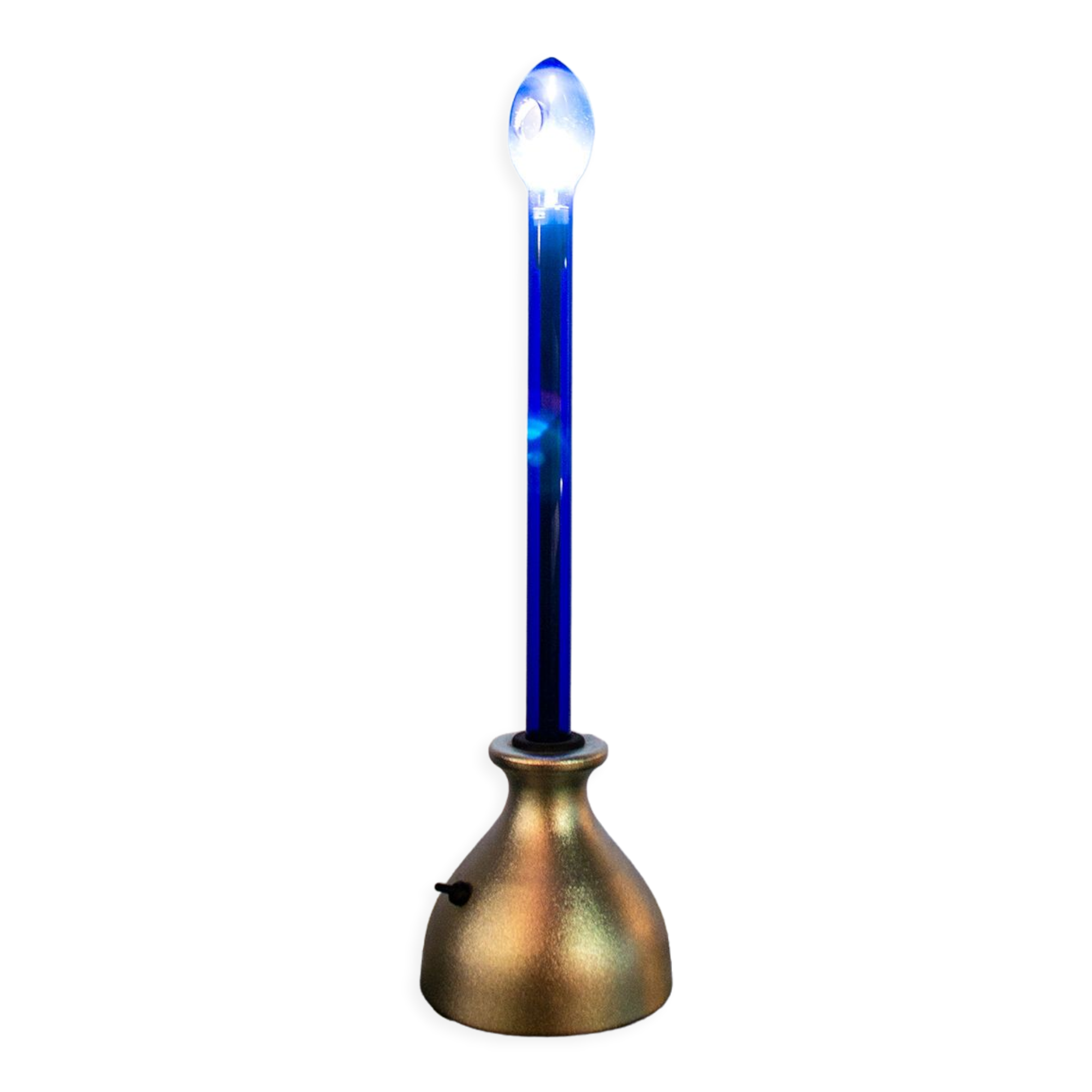 Table lamp with aluminum base and blue glass lampshade Italy Years'2000