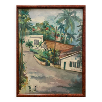 View of a palm-tree alley on an island, 20th century