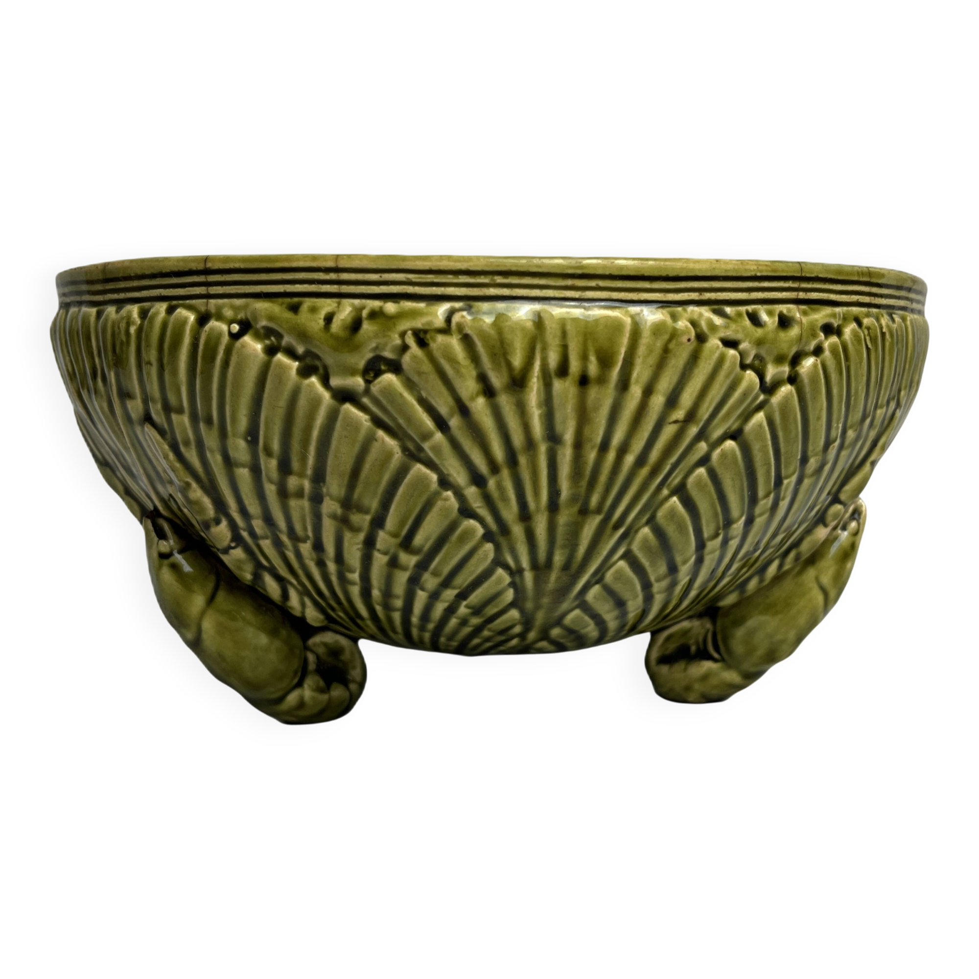 Art Nouveau, barbotine bowl Sarreguemines crayfish late 19th century