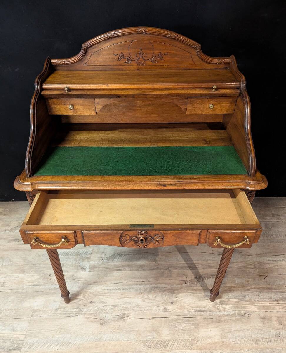Louis XVI style cylinder desk in walnut