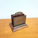 Vintage letter holder in wood and brass
