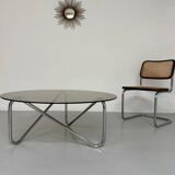 Tubular coffee table and smoked glass, French design, vintage 60s