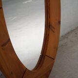 Large oval wall mirror in solid pine by Glasmäster Markaryd, Sweden, 1960s.