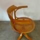 Old “American” office armchair in blond oak wood, curved cannage design, 60s vintage