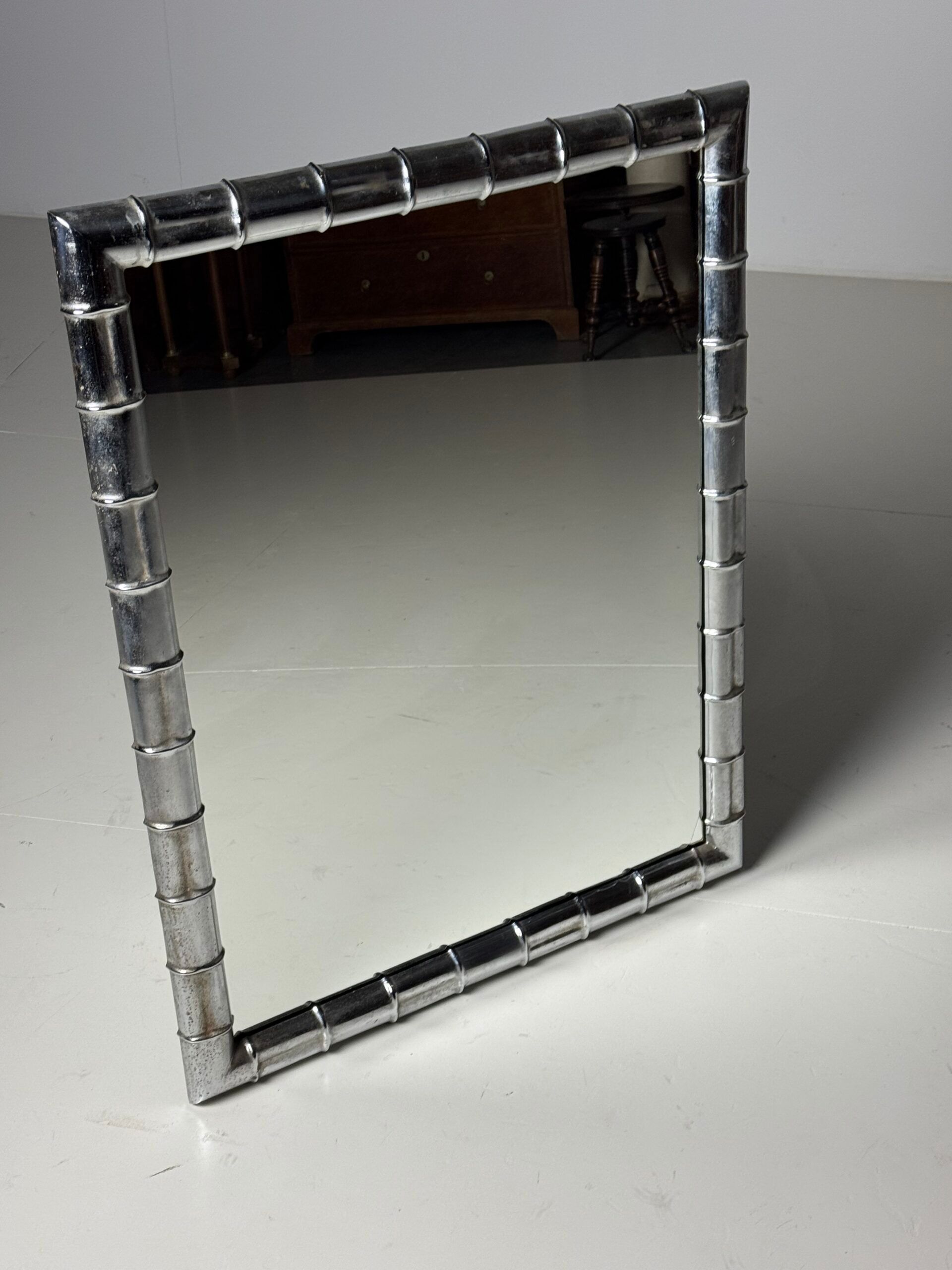 Large faux bamboo mirror chrome