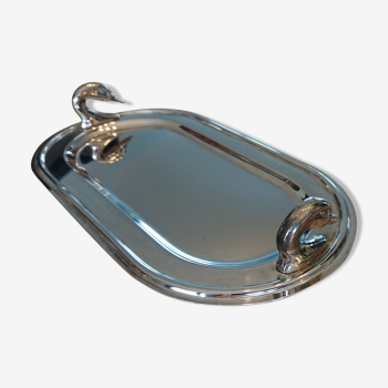 Silver metal tray, swan handles