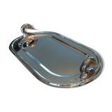 Silver metal tray, swan handles