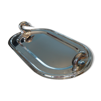 Silver metal tray, swan handles