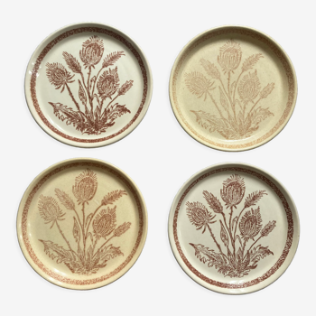 Flat stoneware plates decorated with vintage country flower 1960