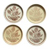 Flat stoneware plates decorated with vintage country flower 1960