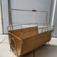 Vintage 1960s magazine rack / newspaper basket, brass & bamboo frame