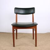 Set of 8 Danish chairs in teak, black leatherette and brass, Sven Chrobat/Sax.
