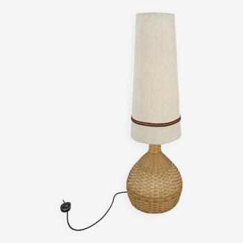 Tall floor-standing rattan lamp with shade, vintage floor lamp