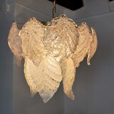 Lustre "Feuilles" 2 niveaux, verre givré,  Murano Mazzega,  italie 1960